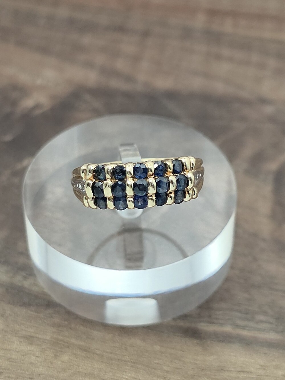 Vintage Fine Jewelry 10K Yellow Gold Three Row Sapphire Diamond Band Ring 6.25